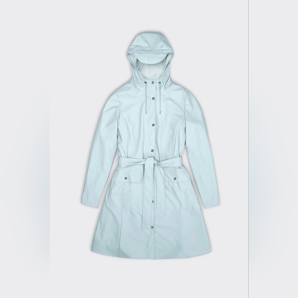 Rains Women's Sky Blue Tie Waist Rain Jacket Size M NWT